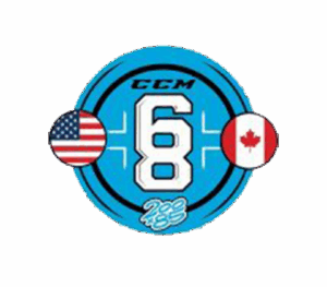 Hockey logo with USA and Canada flags.