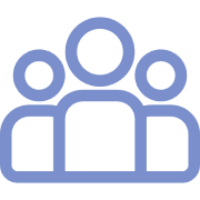 Three blue outlined people on black background.